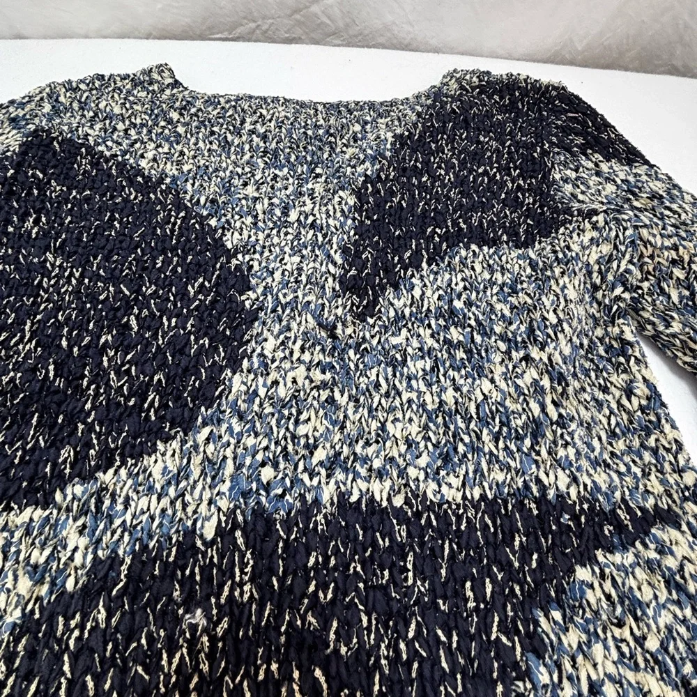Sigrid Olsen Petite S Hand-Knit Textured Sweater Blue Cream Abstract‎ Cozy - Picture 8 of 8